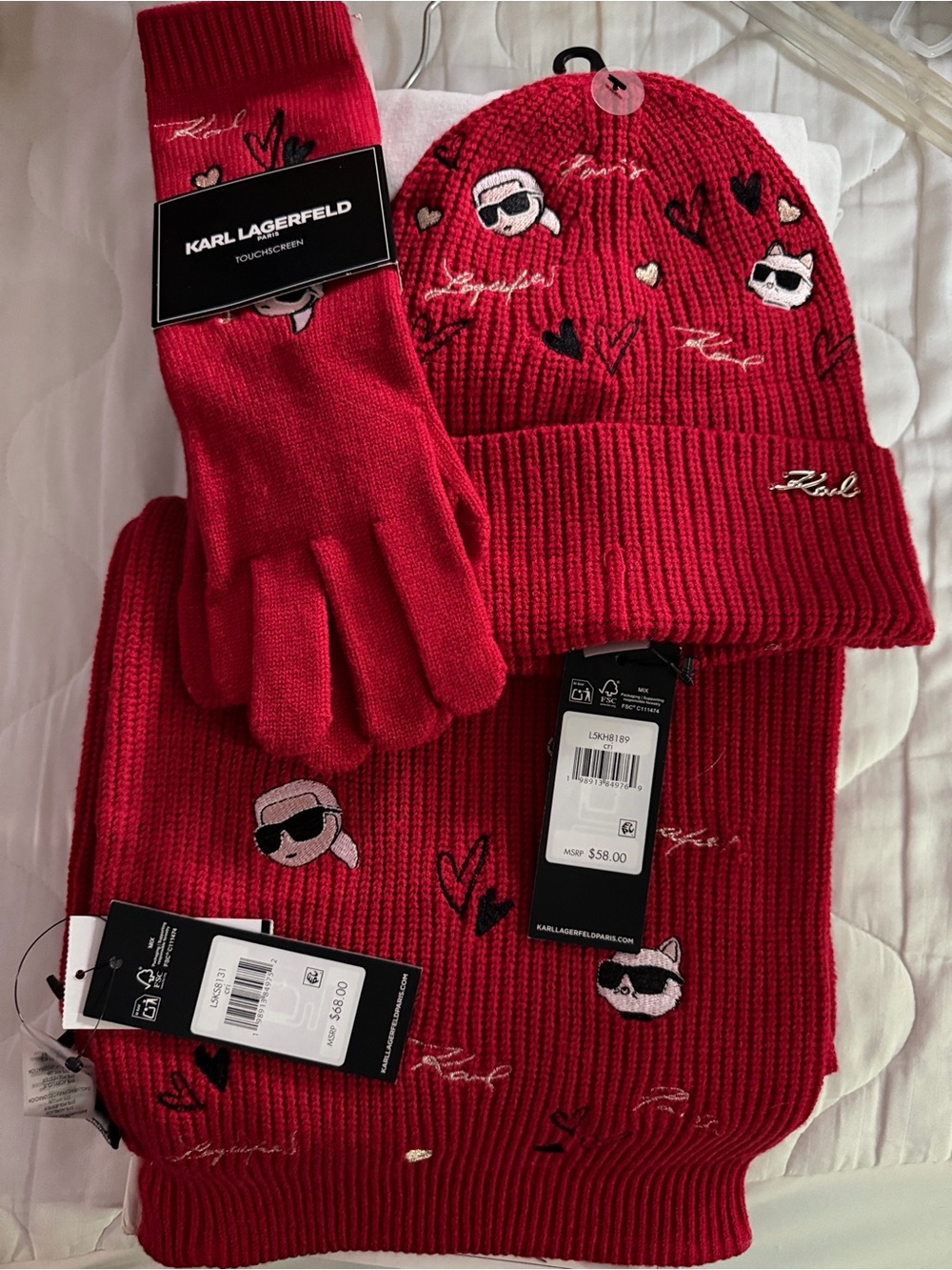 Karl Lagerfeld Paris - Hat, Scarf and Touchscreen Gloves